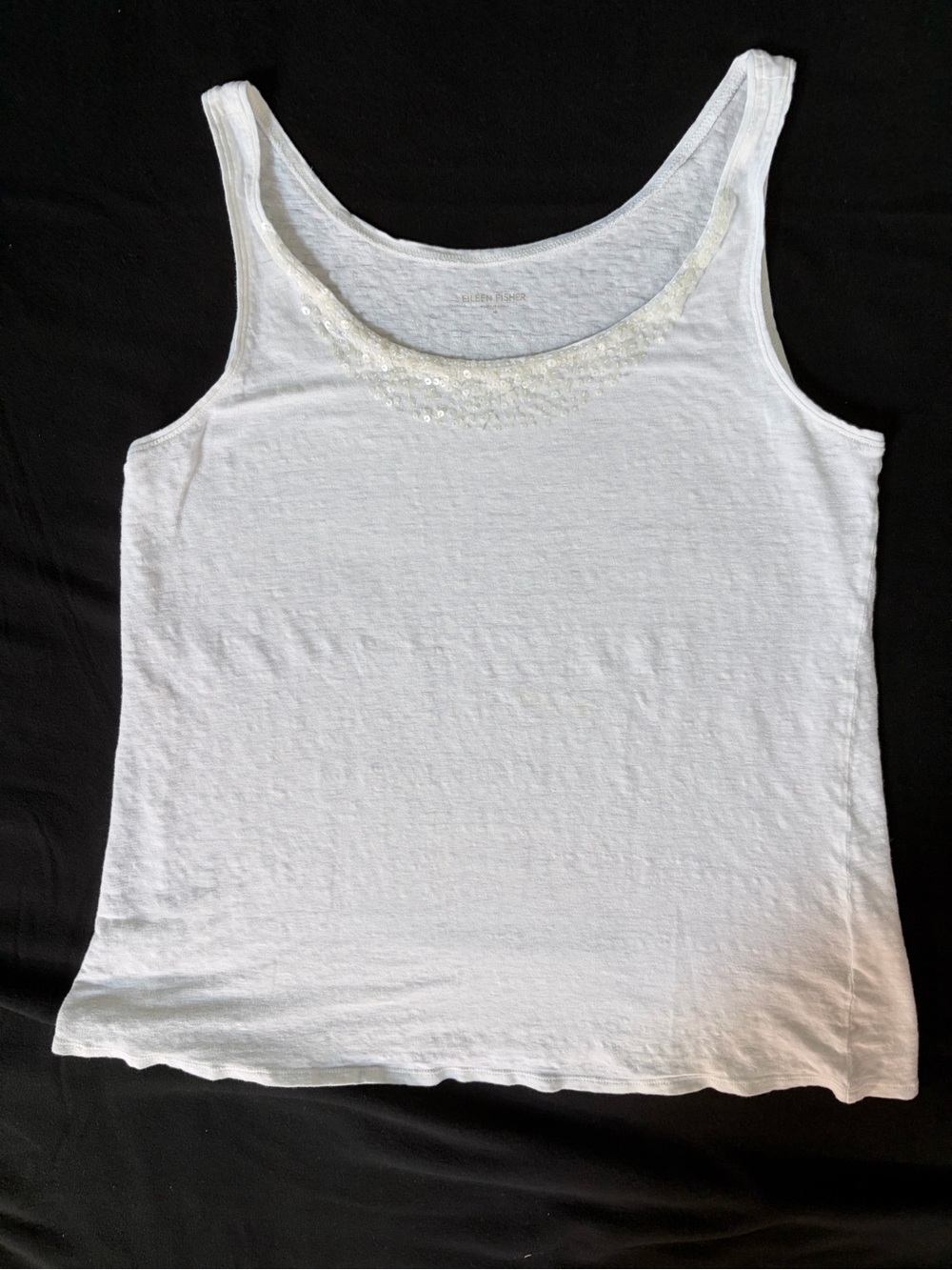 Eileen Fisher White Sequin Scoop Neck‎ Tank Top